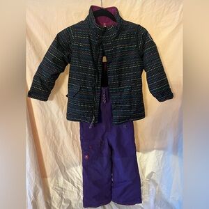 Burton Purple zippered Jacket and snow bib set 4T adjustable shoulder straps